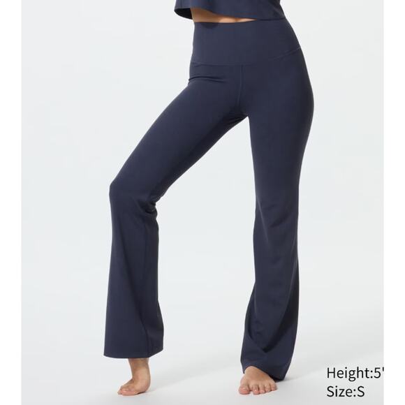 Uniqlo Pants - Uniqlo AIRism Soft Ribbed Flare Leggings in Navy Blue
